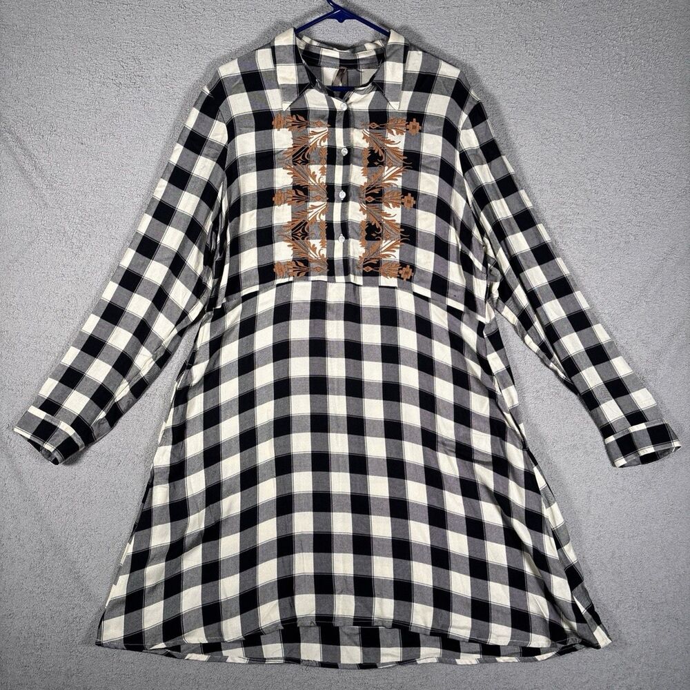 NWT Stetson Size XL Flannel Buffalo‎ Plaid Western Shirt Dress Cream Pockets $75